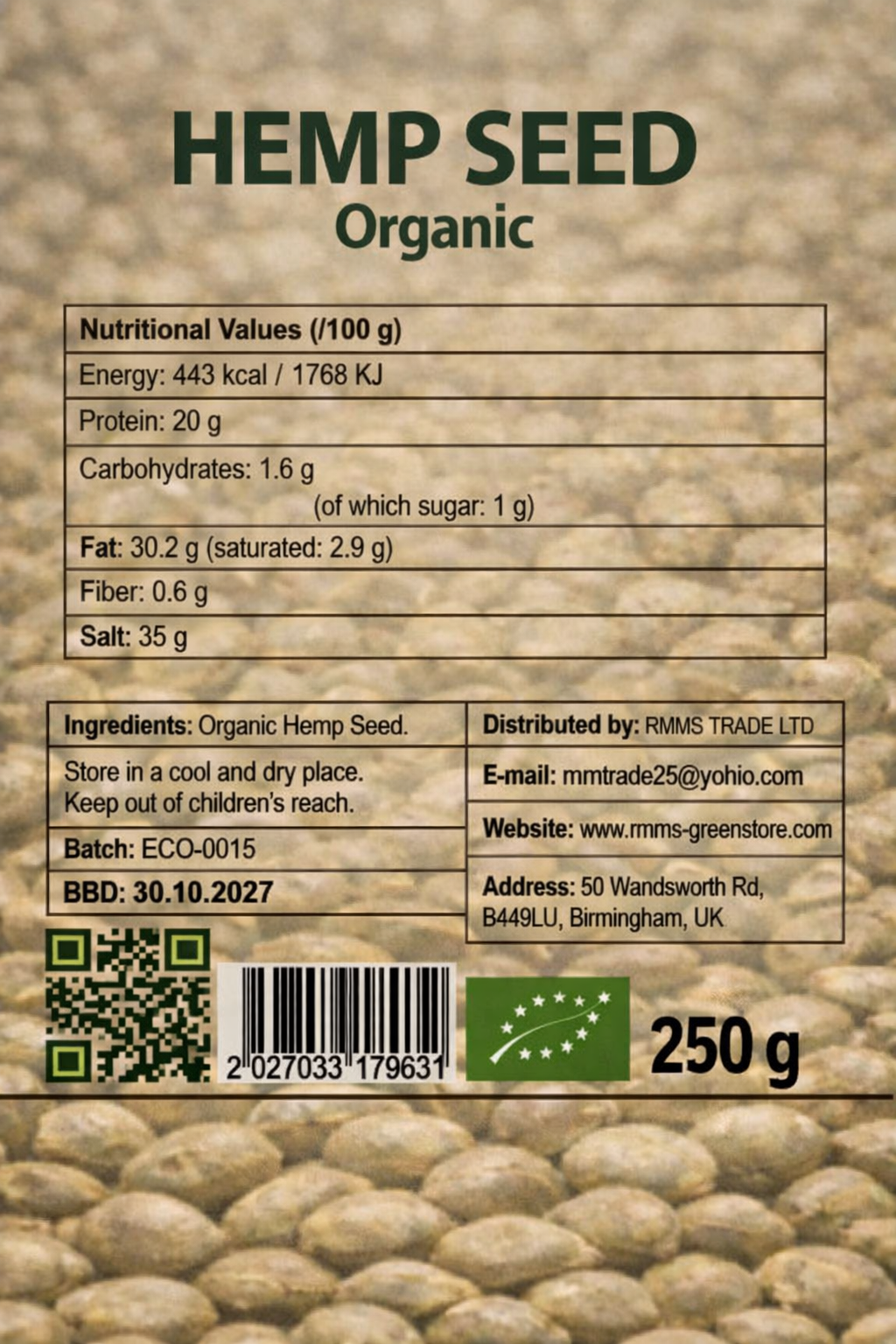 Hemp Seeds Whole Organic